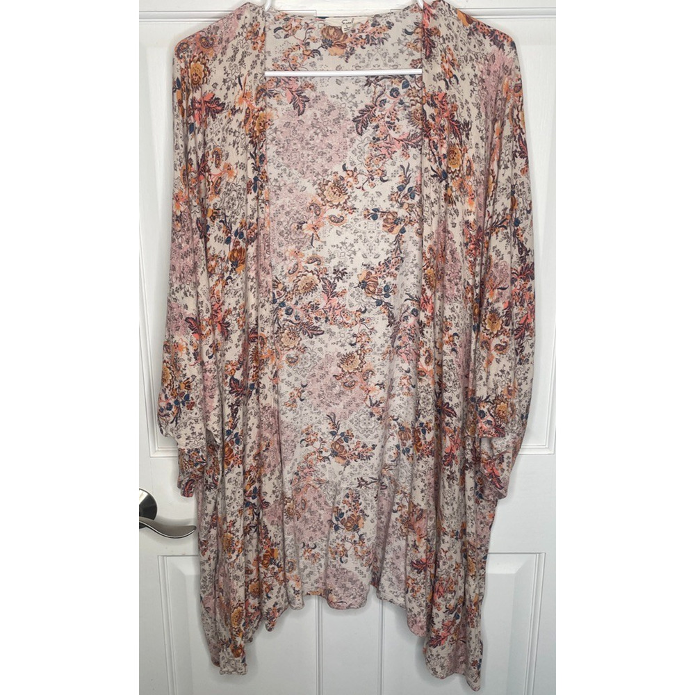Easel Los Angeles Women's Boho Open Front Kimono Duster Sz L Floral Festival